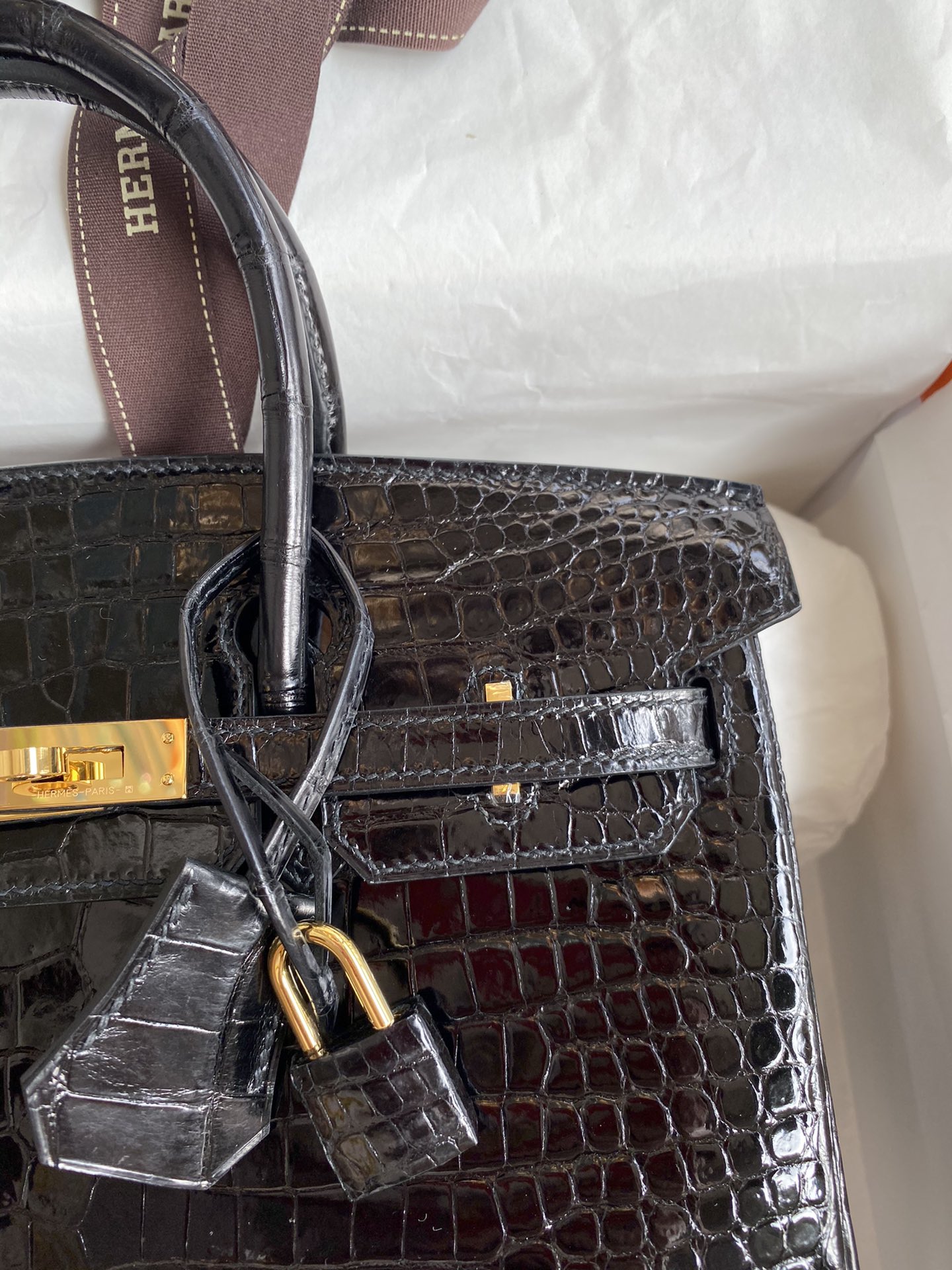 Hermes Birkin 25CM Handmade Bag In Black Crocodile Niloticus Shiny Skin